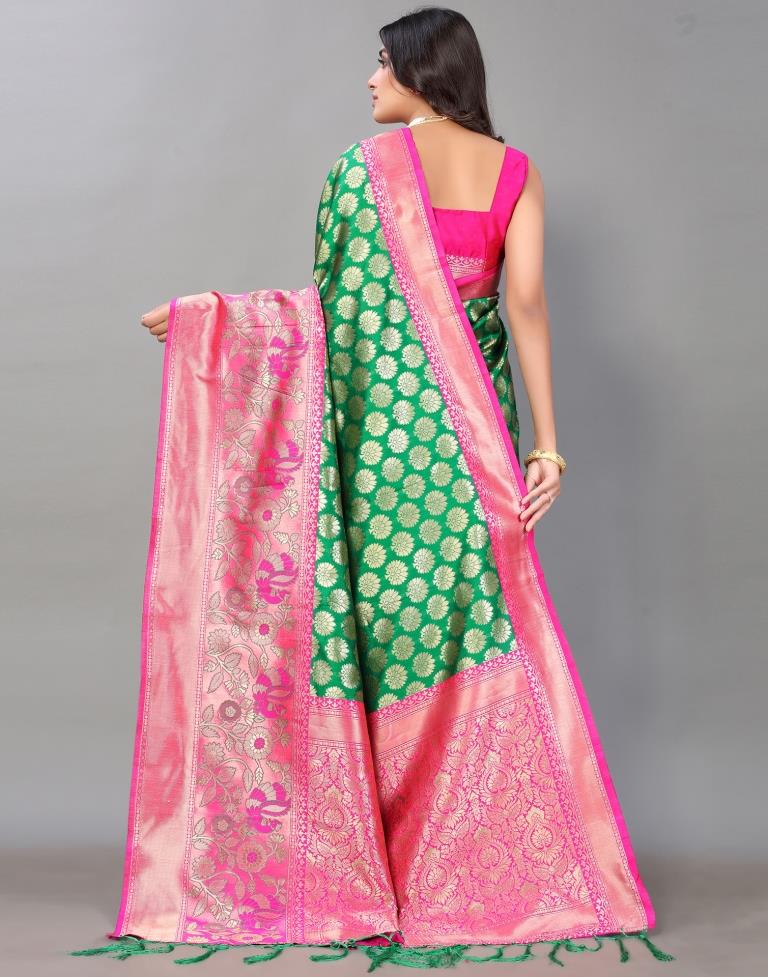 Green And Golden Silk Saree