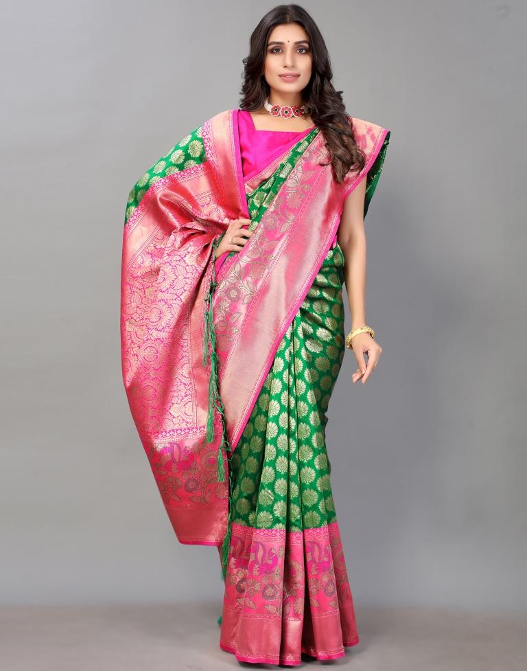 Green And Golden Silk Saree