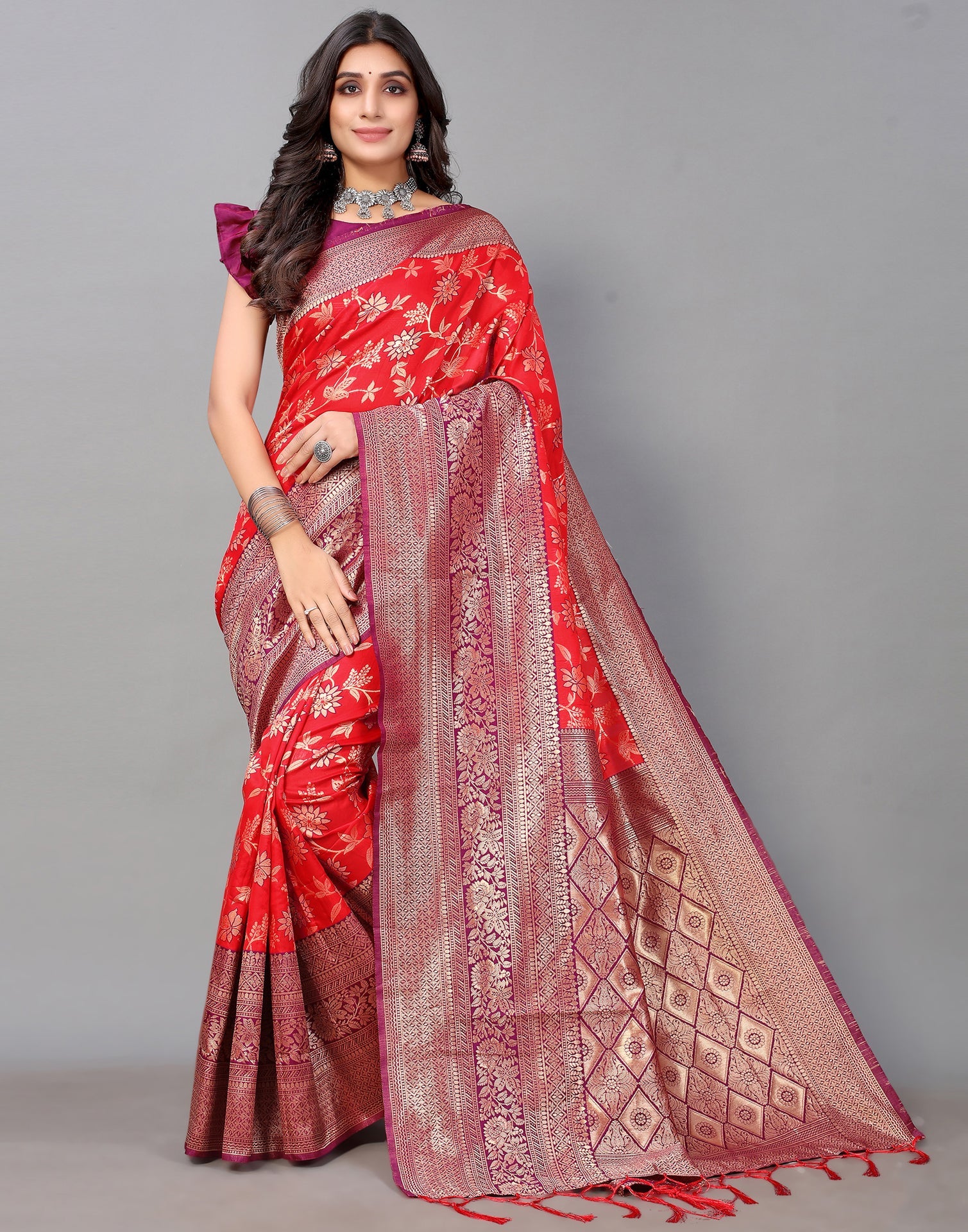 Red And Golden Silk Saree