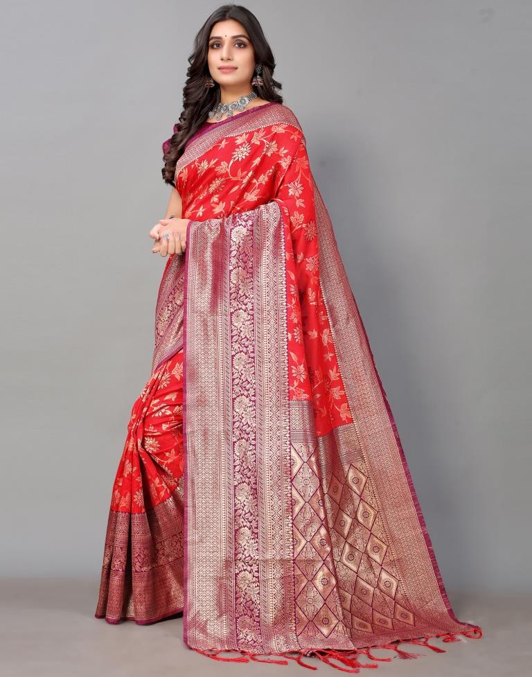 Red And Golden Silk Saree