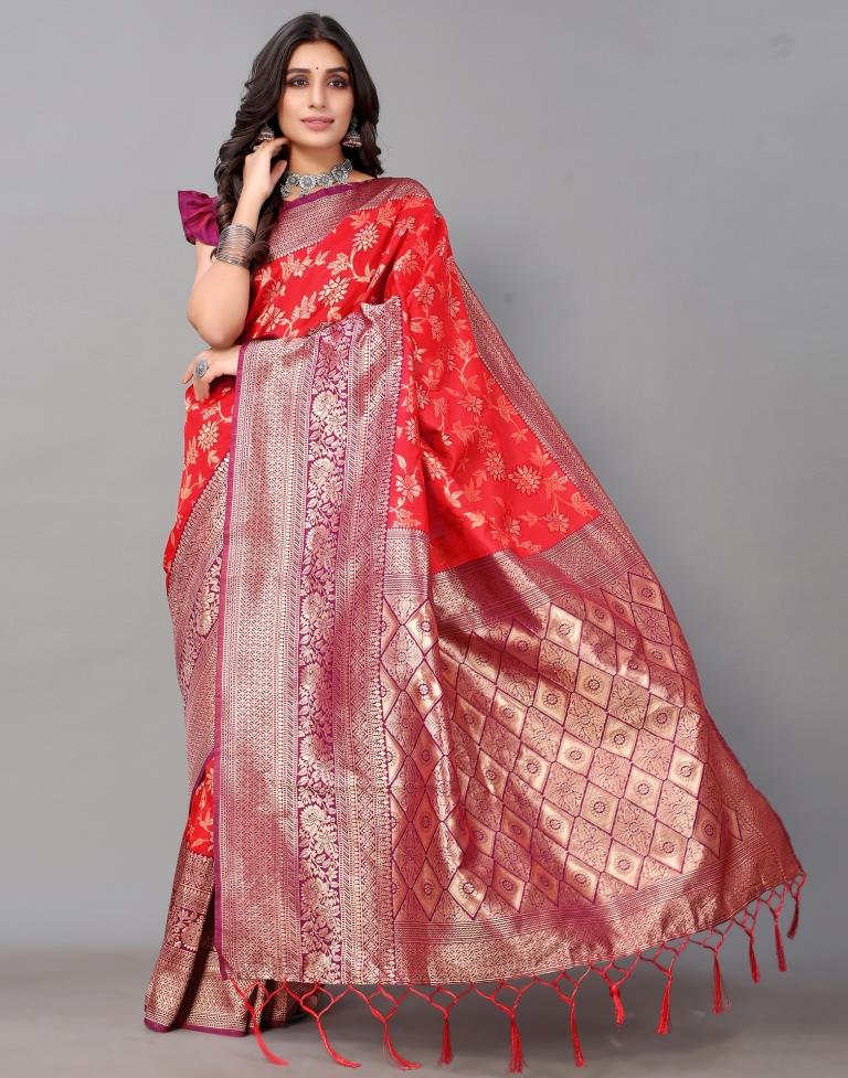 Red And Golden Silk Saree