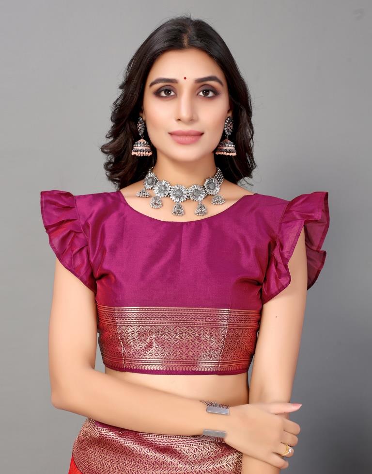 Red And Golden Silk Saree