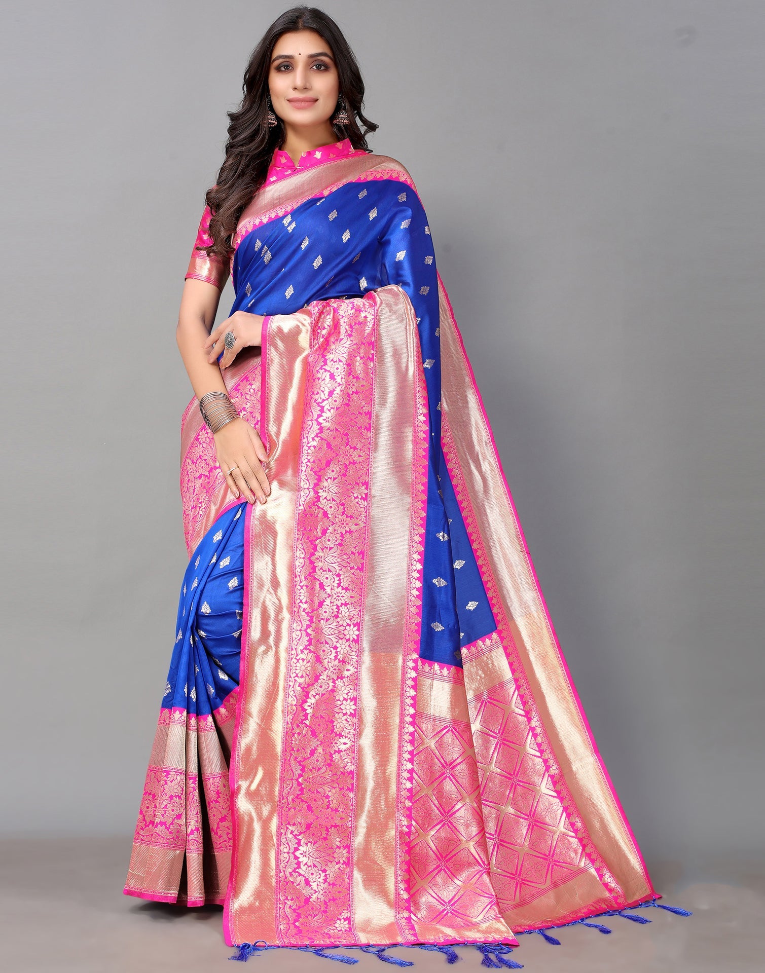 Royal Blue And Golden Silk Saree