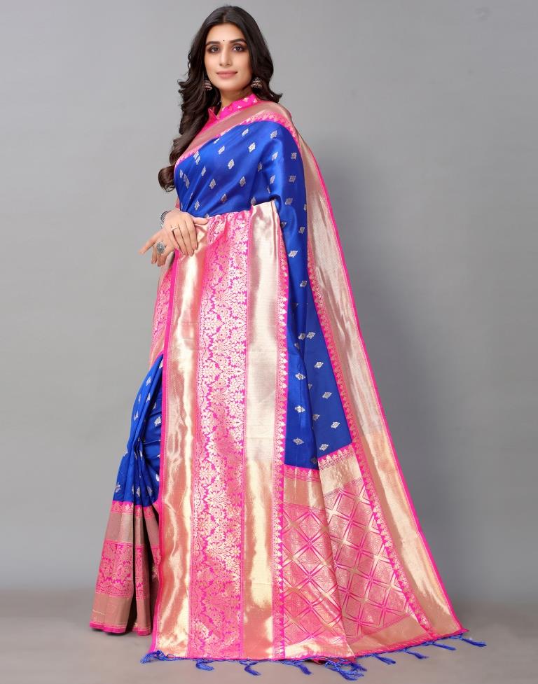 Royal Blue And Golden Silk Saree