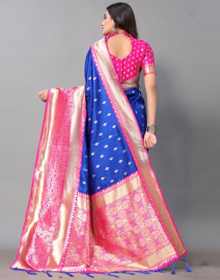Royal Blue And Golden Silk Saree