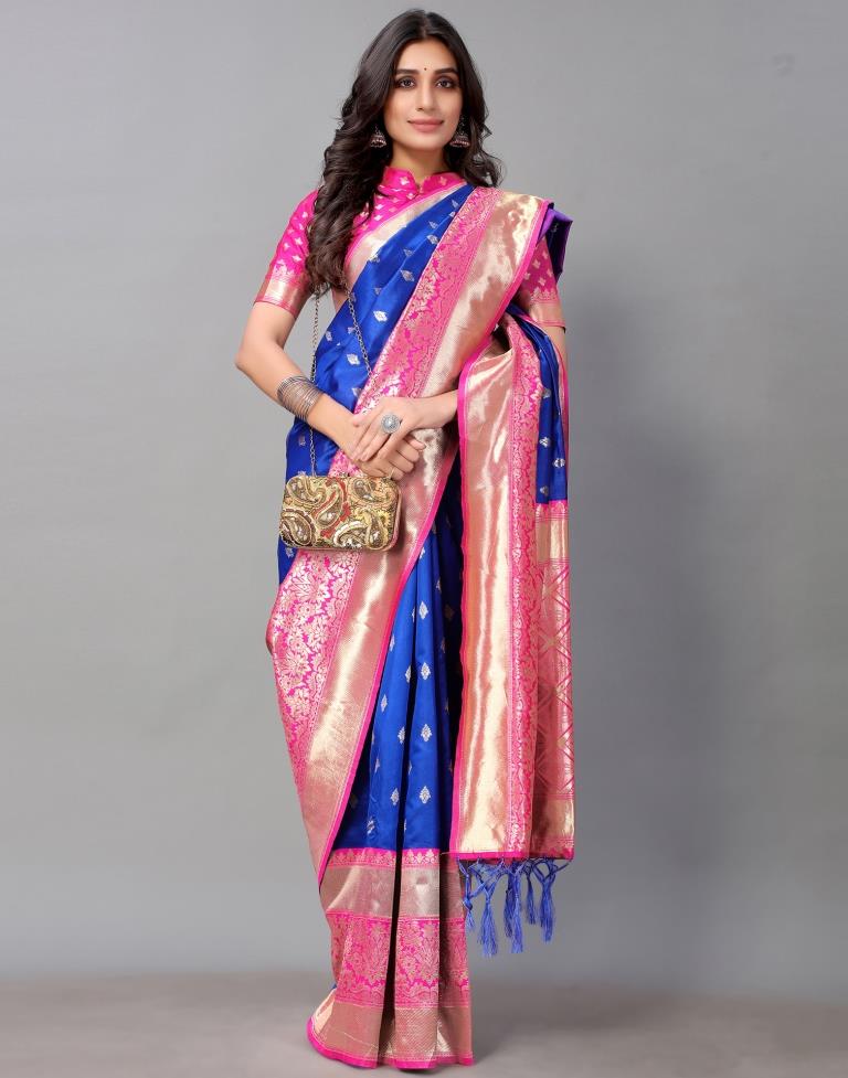 Royal Blue And Golden Silk Saree