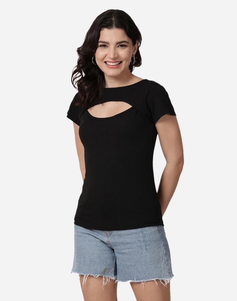 Black Colored Lycra Knitted Top | SLV242TK5021