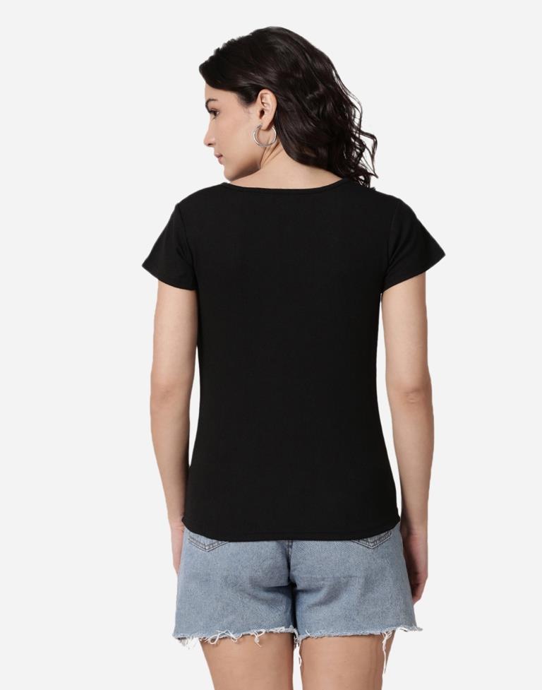 Black Colored Lycra Knitted Top | SLV242TK5021