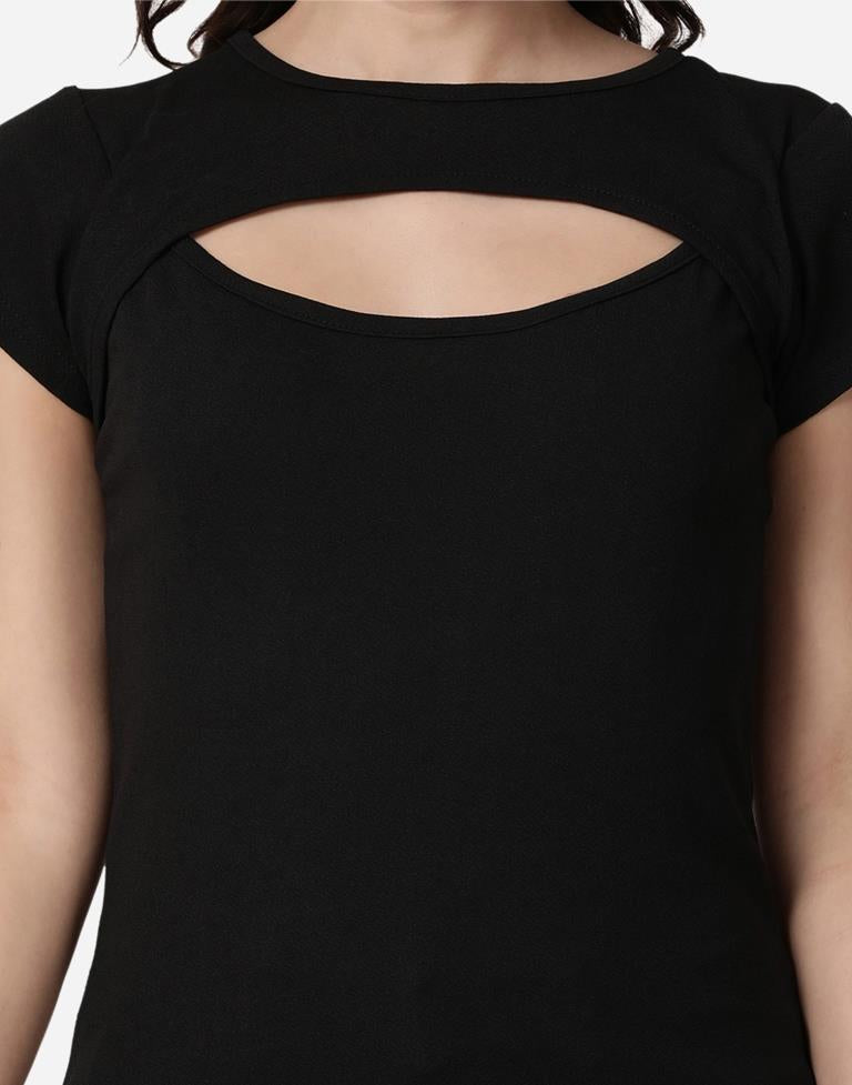 Black Colored Lycra Knitted Top | SLV242TK5021