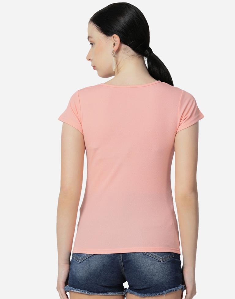 Peach Colored Lycra Knitted Top | SLV242TK5023