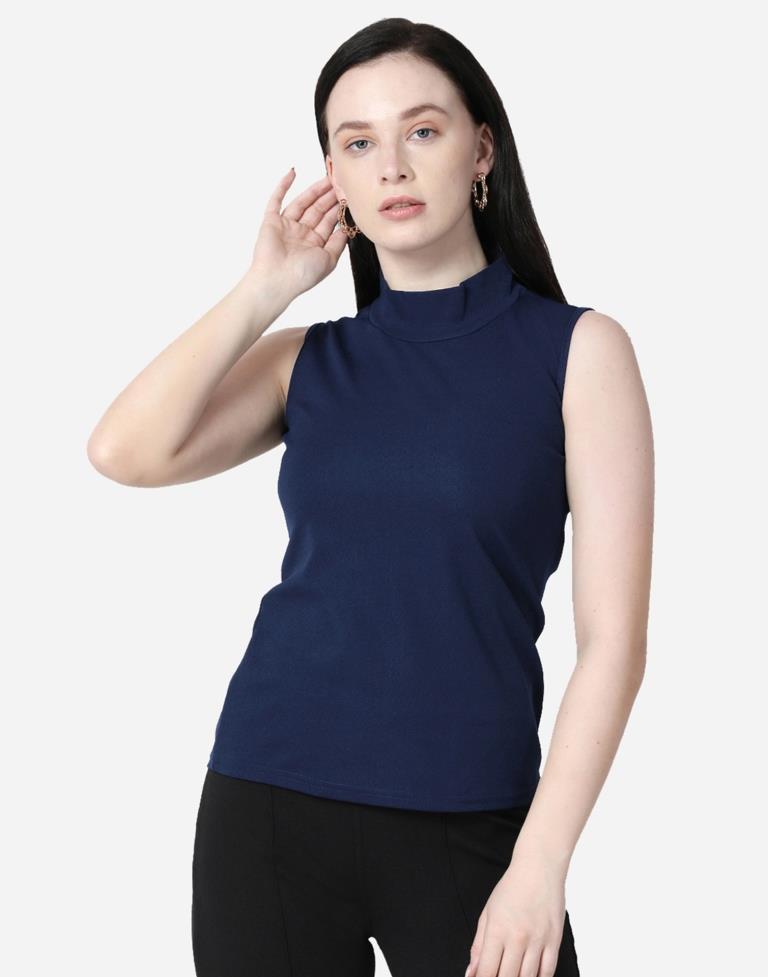Blue Colored Lycra Knitted Top | SLV242TK5026