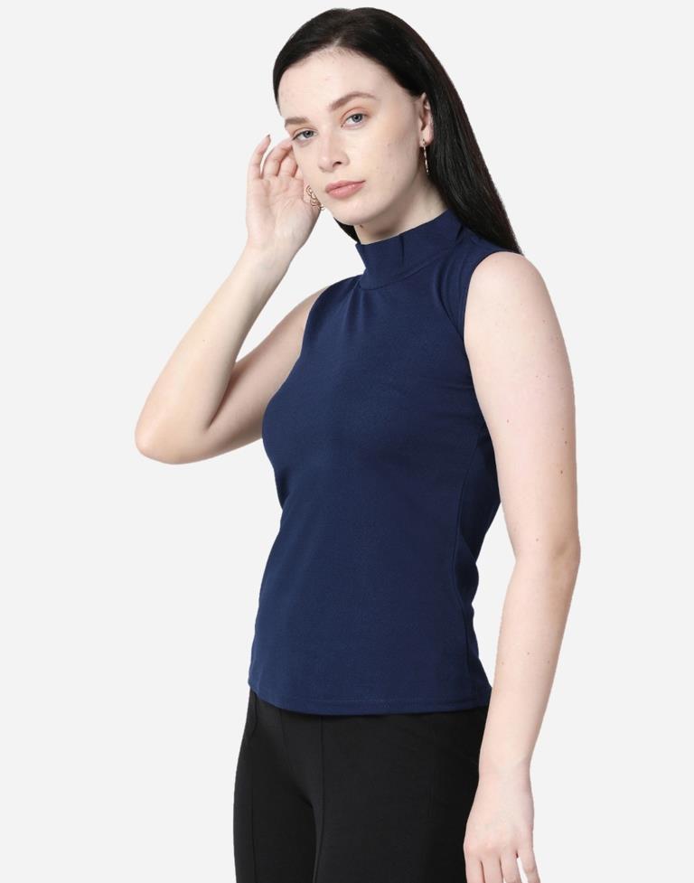 Blue Colored Lycra Knitted Top | SLV242TK5026