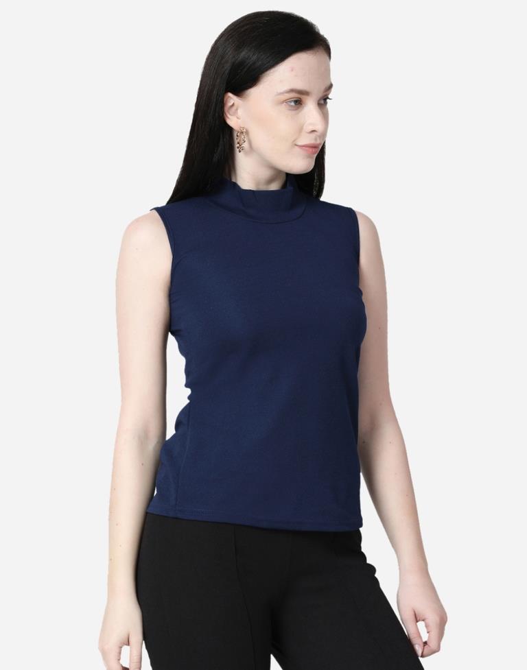 Blue Colored Lycra Knitted Top | SLV242TK5026