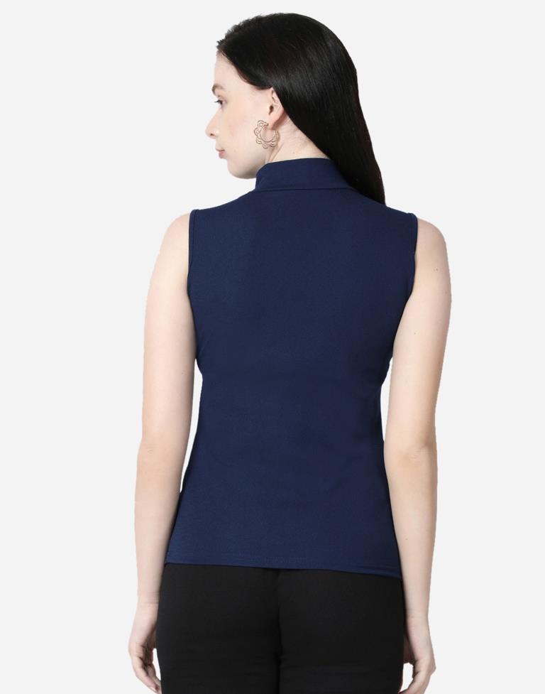 Blue Colored Lycra Knitted Top | SLV242TK5026