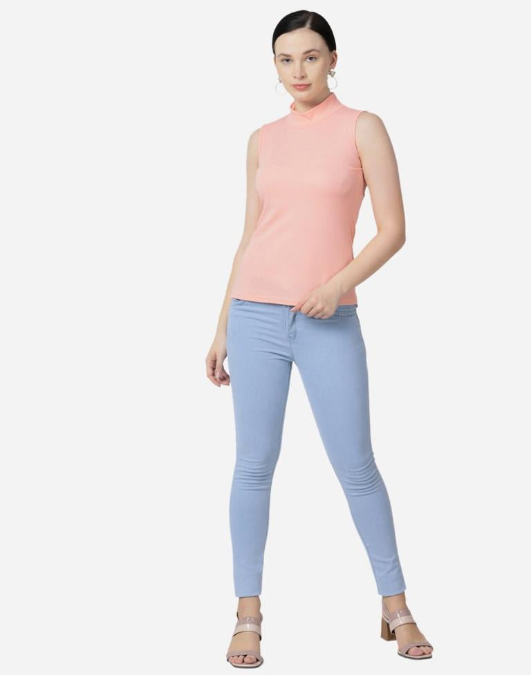 Peach Colored Lycra Knitted Top | SLV242TK5027