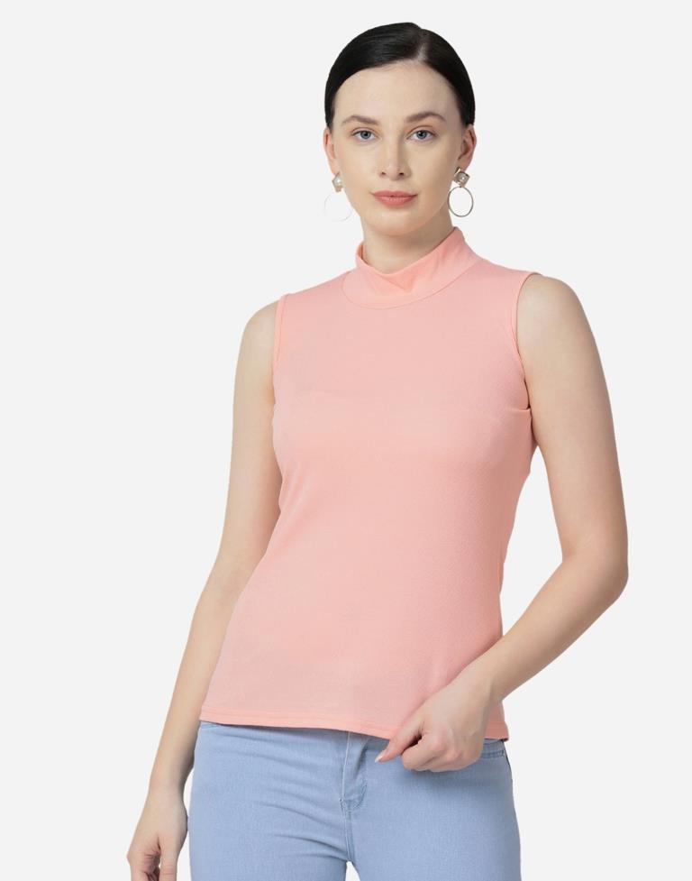 Peach Colored Lycra Knitted Top | SLV242TK5027