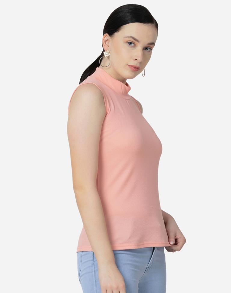 Peach Colored Lycra Knitted Top | SLV242TK5027