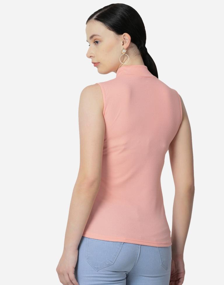 Peach Colored Lycra Knitted Top | SLV242TK5027