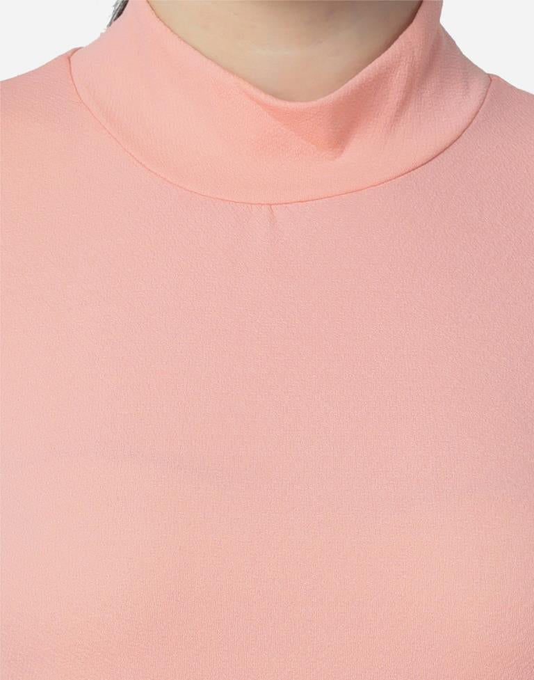 Peach Colored Lycra Knitted Top | SLV242TK5027