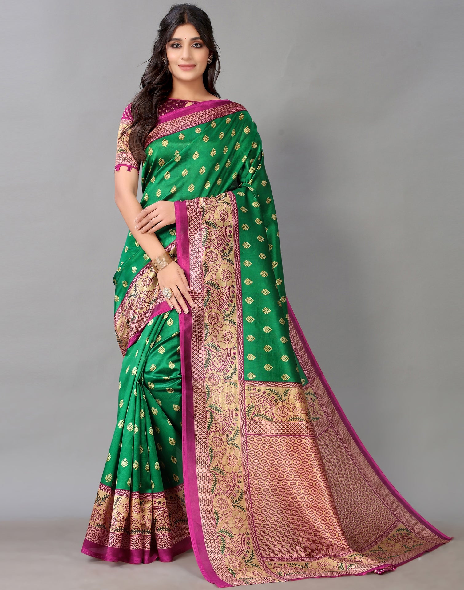 Green And Beige Silk Saree