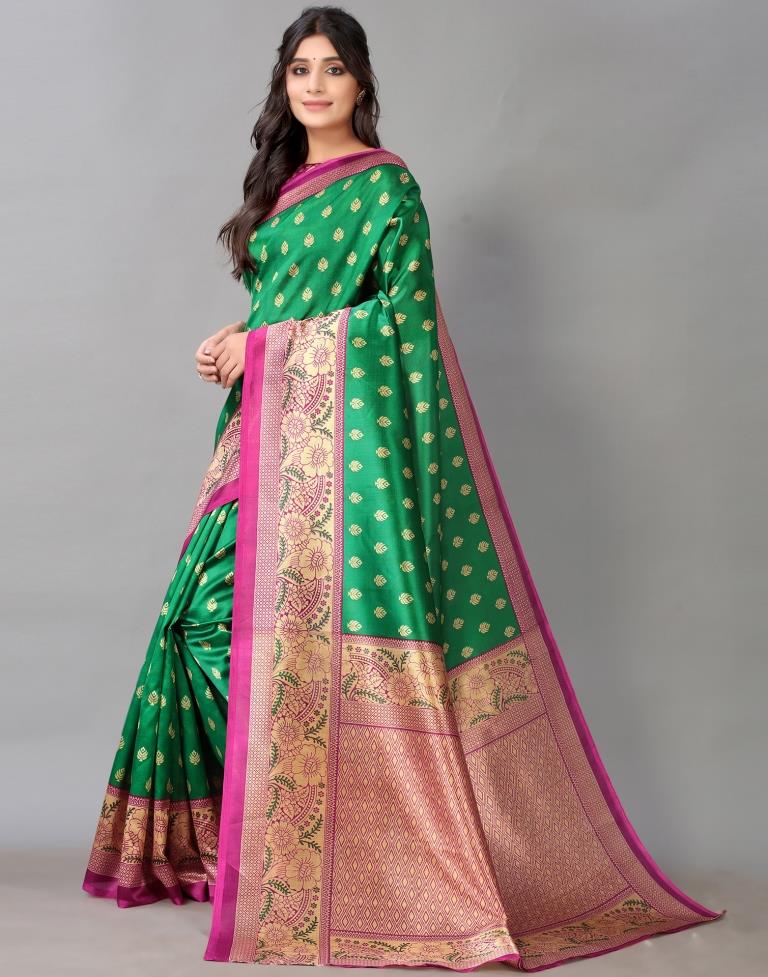 Green And Beige Silk Saree