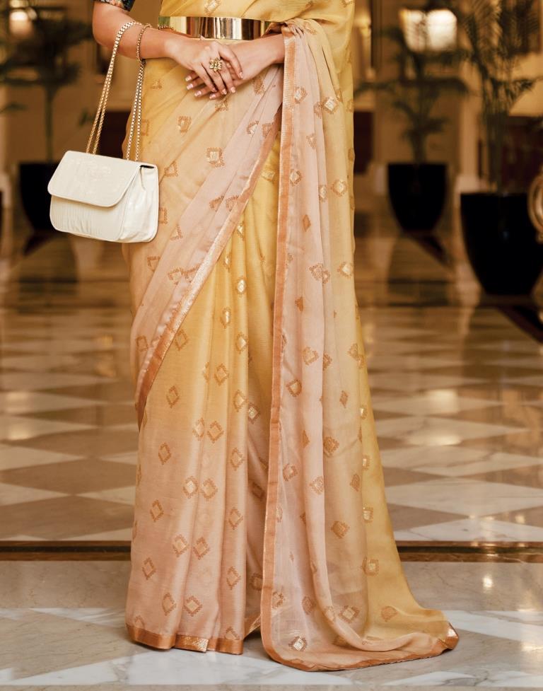 Light Brown And Golden Chiffon Saree