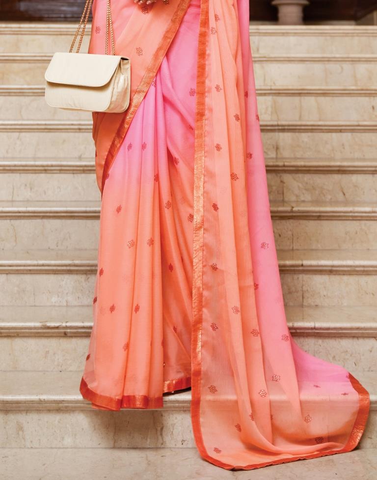 Peach And Pink Chiffon Saree