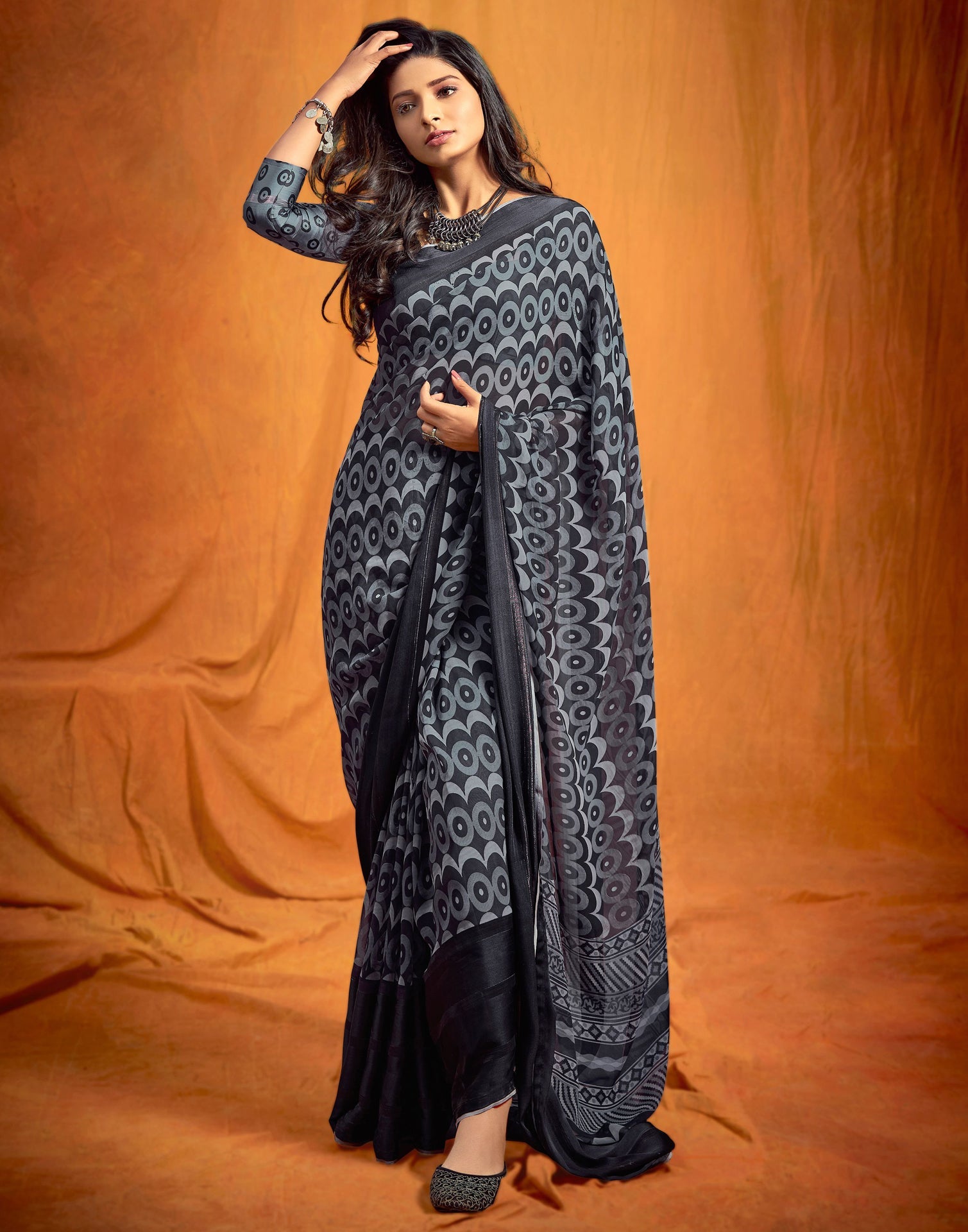Black And Grey Georgette Saree
