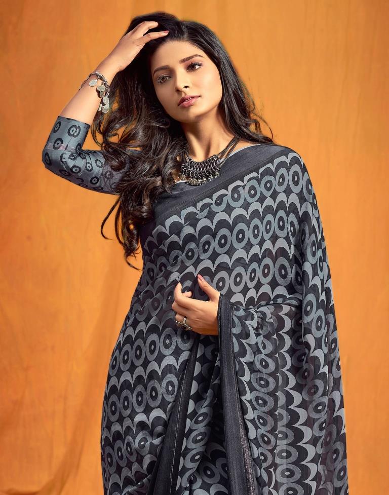 Black And Grey Georgette Saree