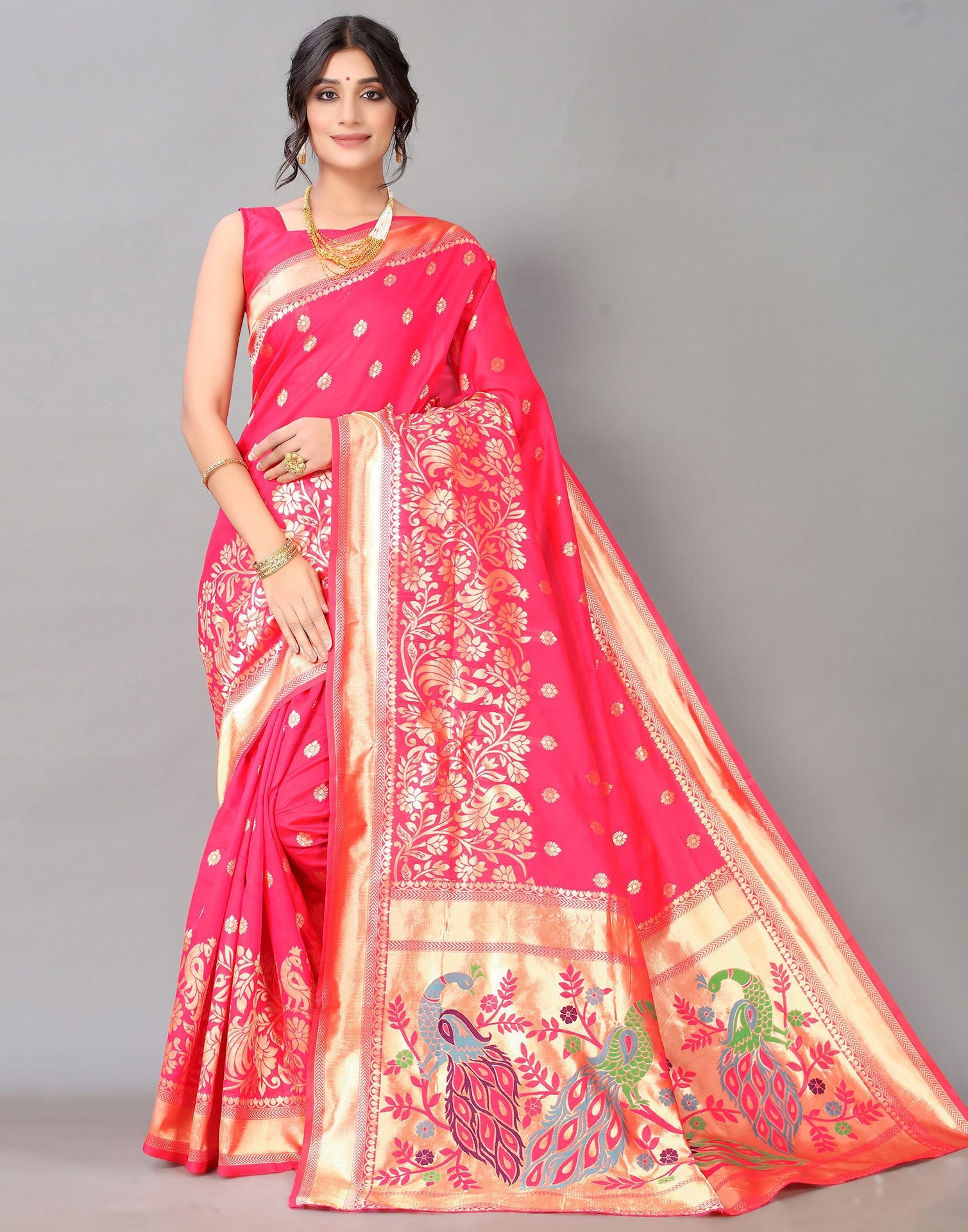 Hot Pink Silk Saree