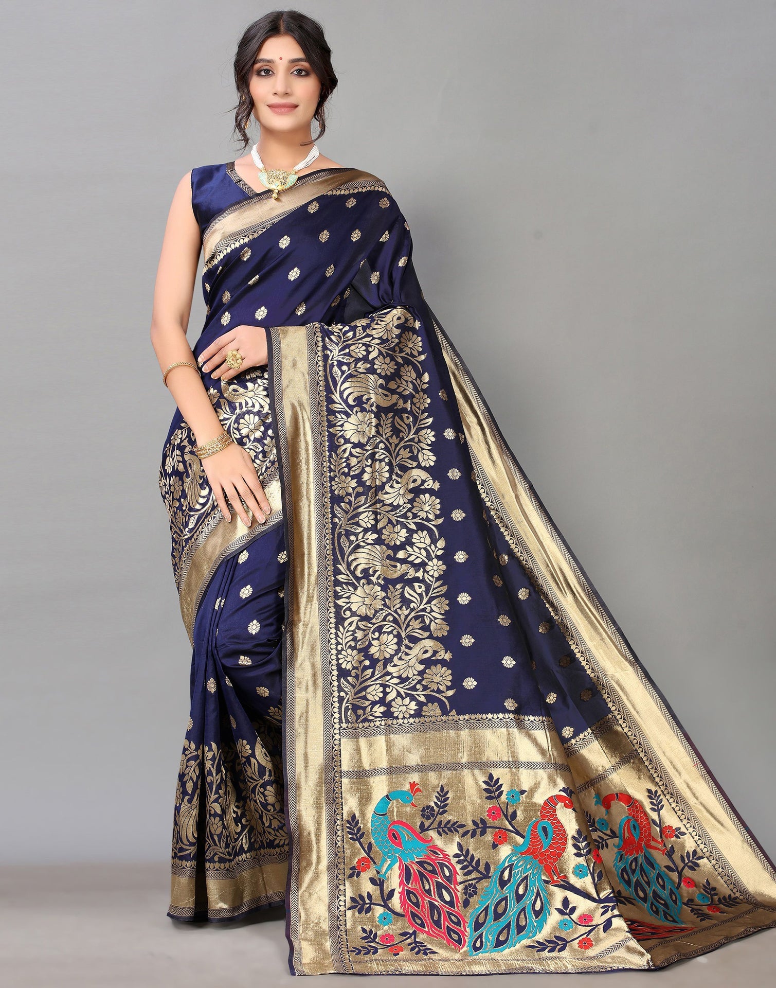 Navy Blue Silk Saree