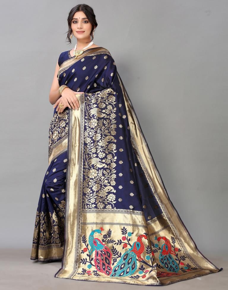 Navy Blue Silk Saree