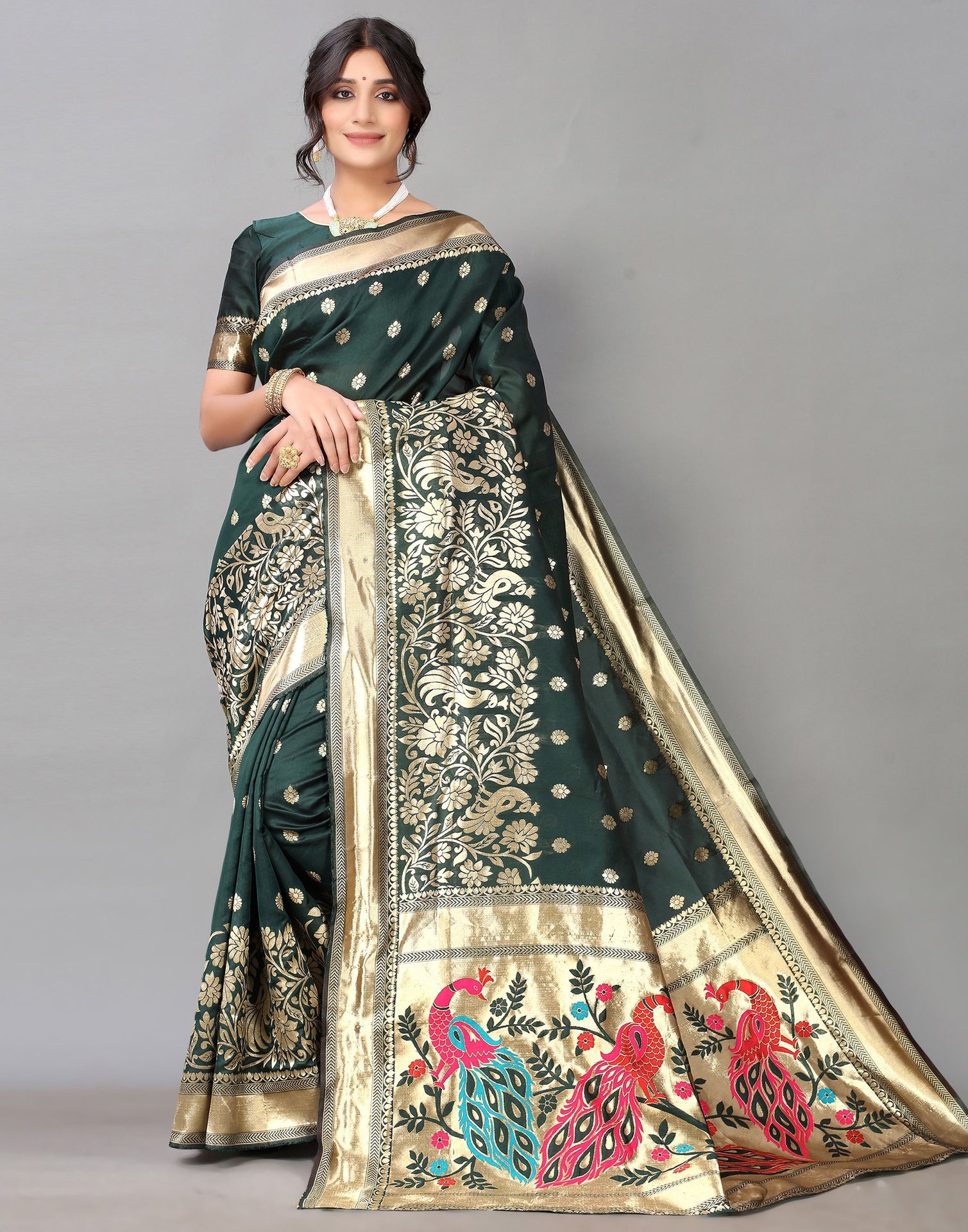 Bottle Green Silk Saree