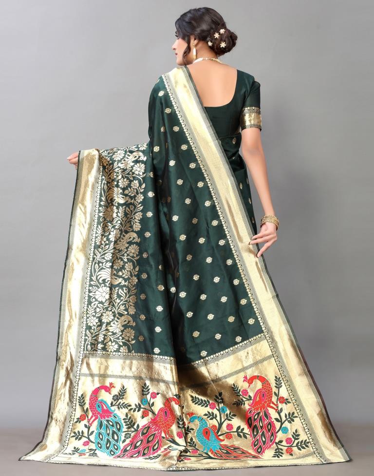 Bottle Green Silk Saree