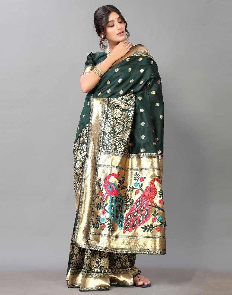 Bottle Green Silk Saree