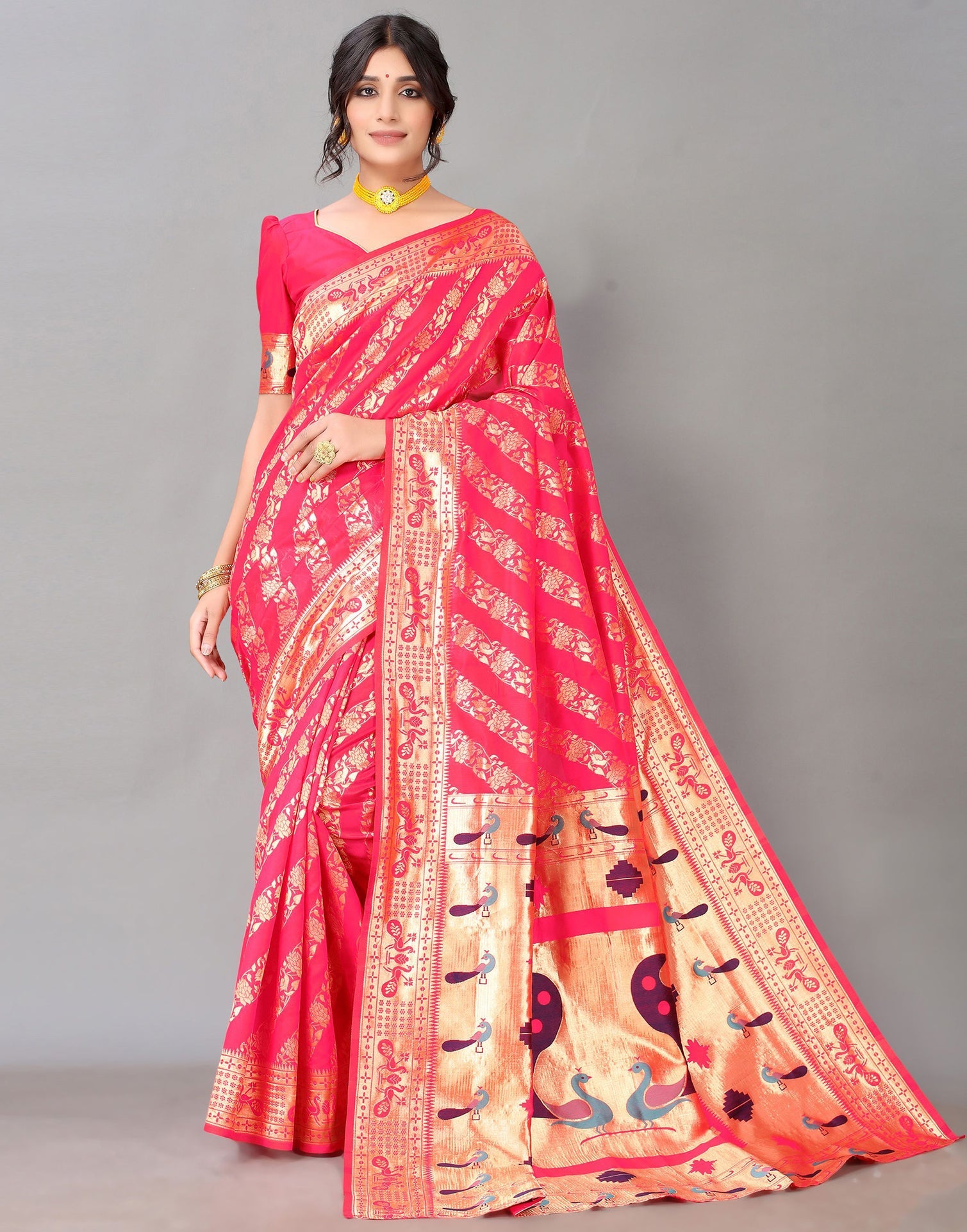 Hot Pink Silk Saree