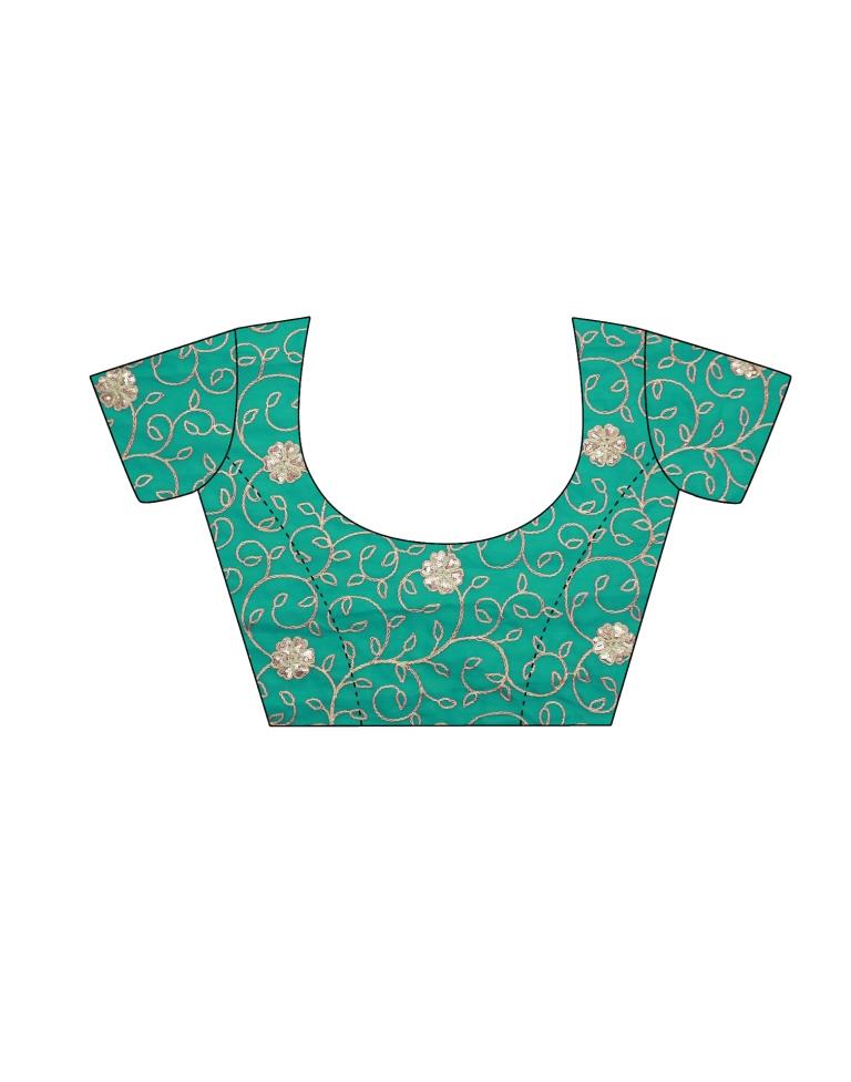 Light Aqua Green And Multicolored Georgette Saree
