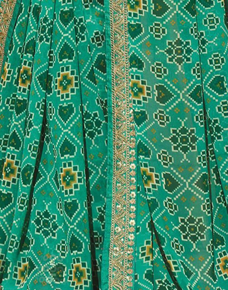 Light Aqua Green And Multicolored Georgette Saree