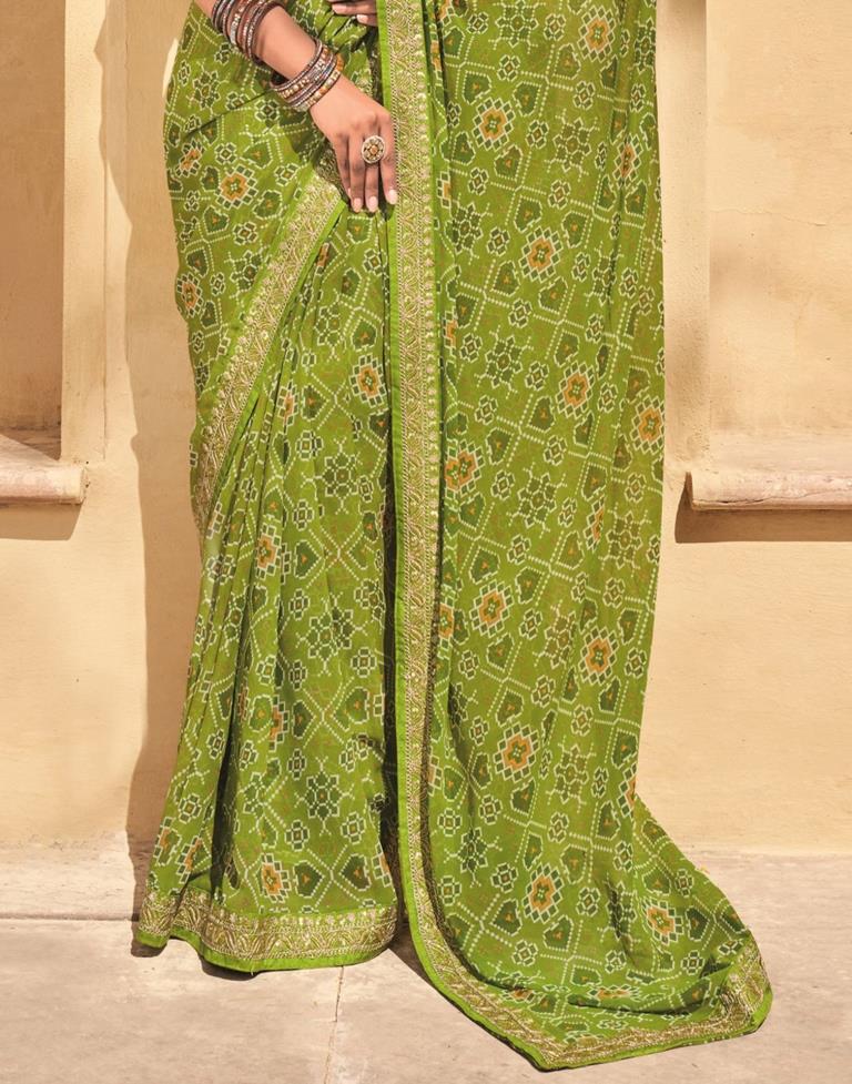 Parrot Green And Multicolored Georgette Saree