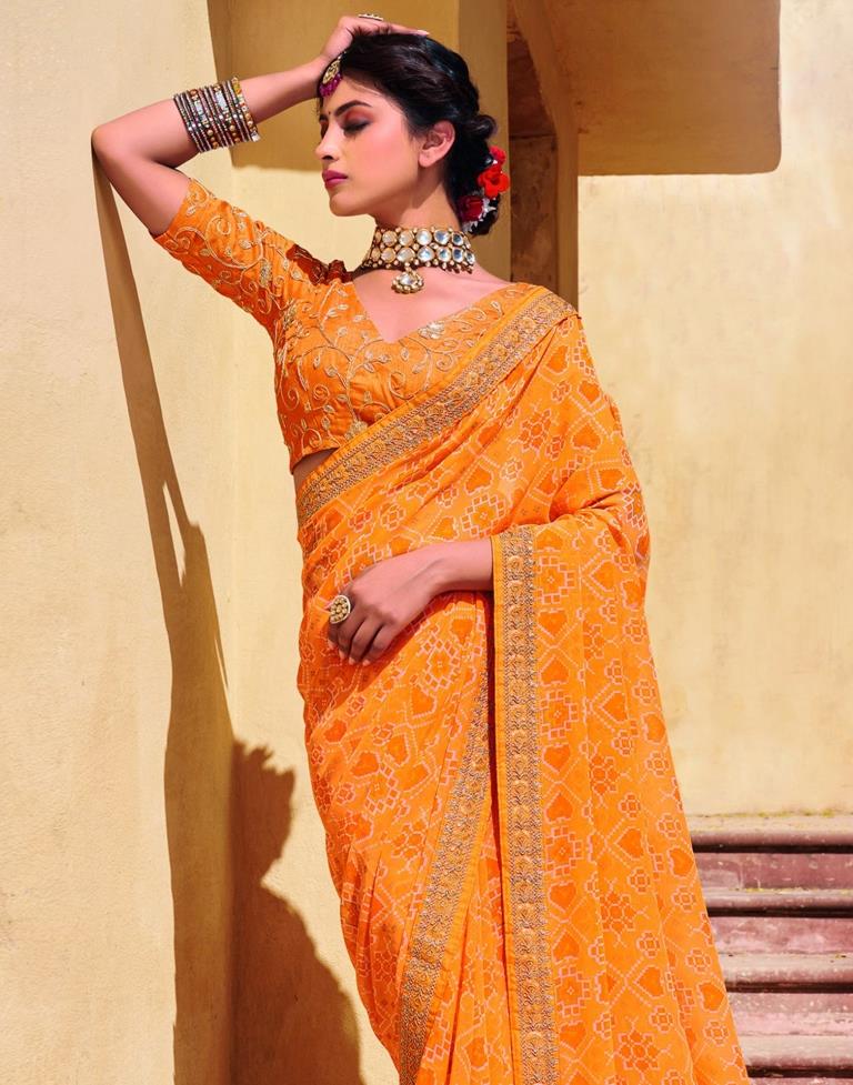 Light Orange And Multicolored Georgette Saree