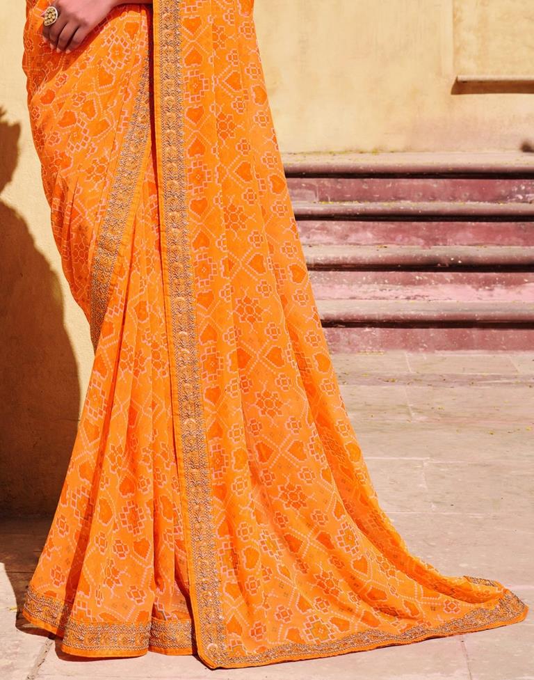 Light Orange And Multicolored Georgette Saree