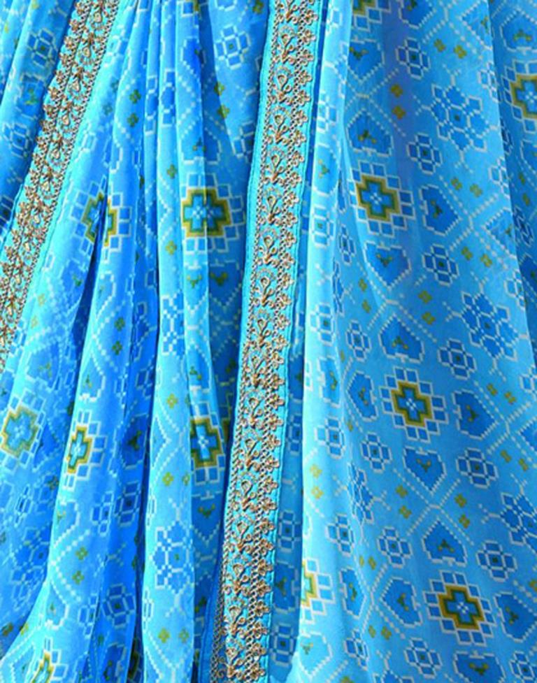 Sky Blue And Multicolored Georgette Saree