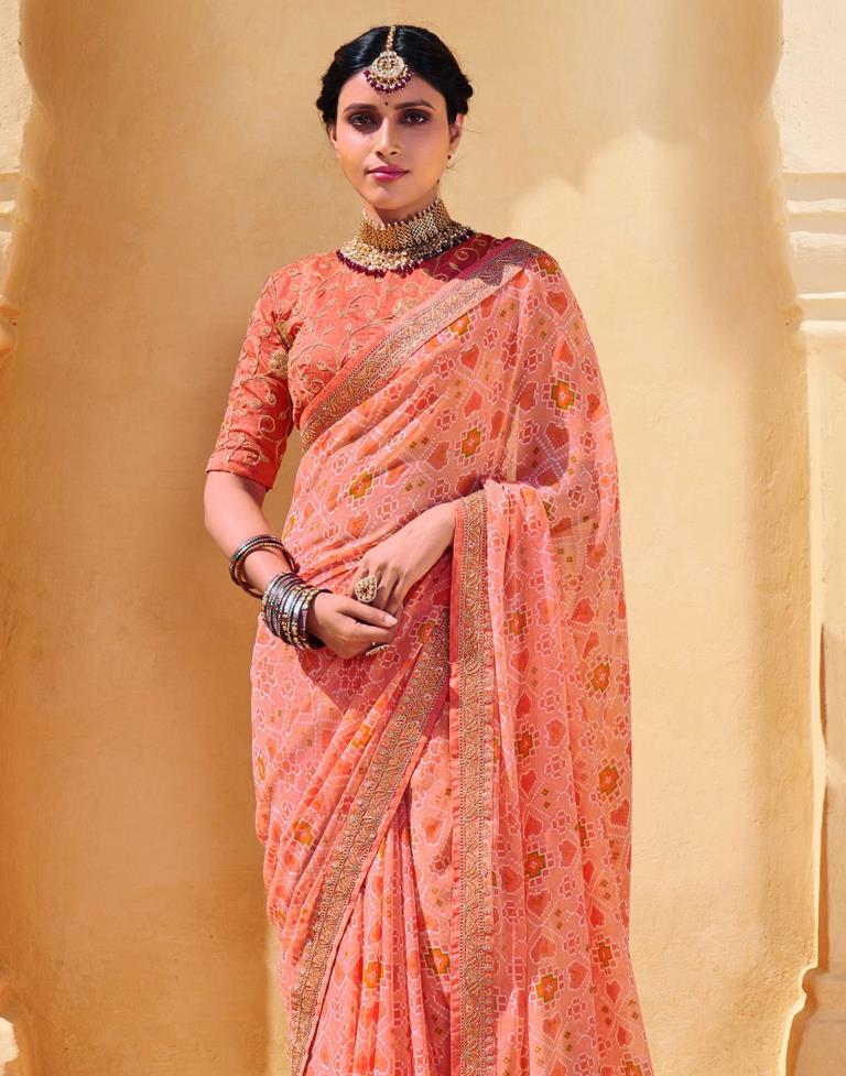 Peach And Multicolored Georgette Saree