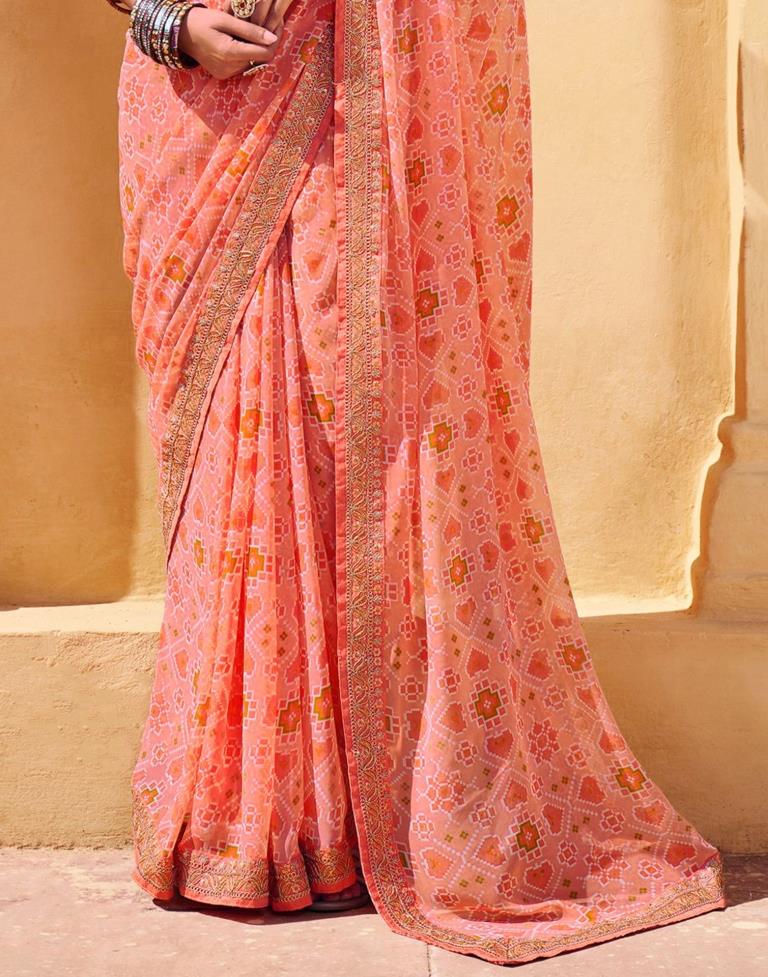 Peach And Multicolored Georgette Saree