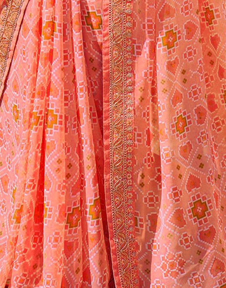 Peach And Multicolored Georgette Saree