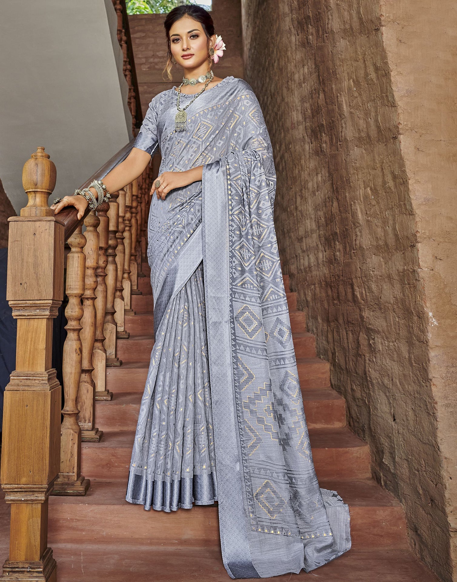 Powder Blue Brasso Saree
