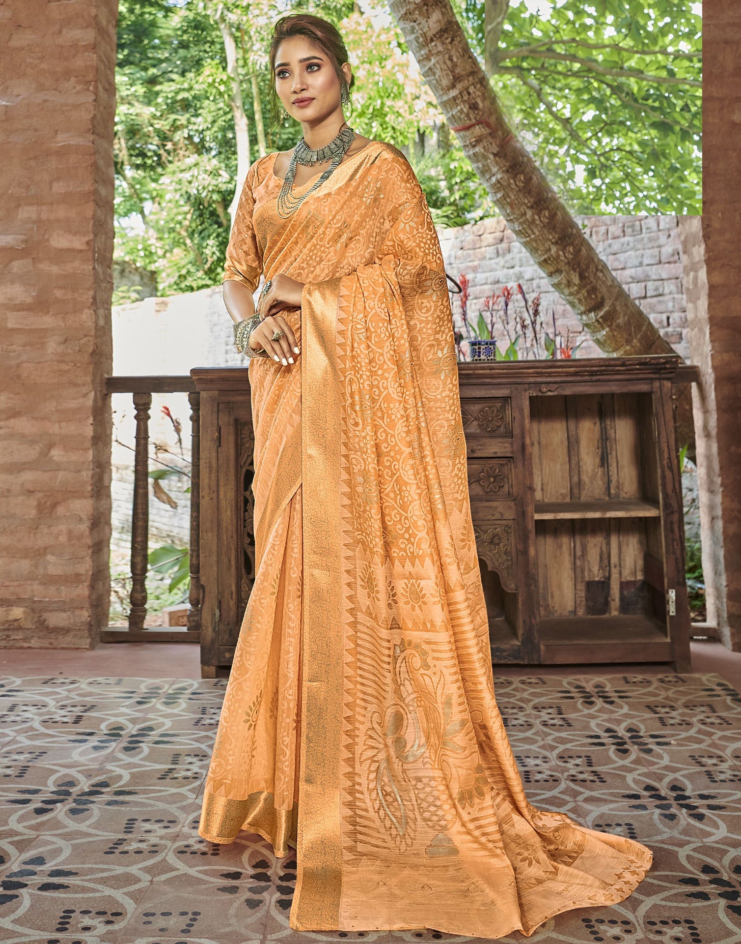 Light Orange Brasso Saree