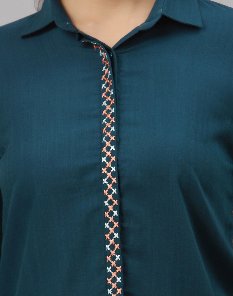 Teal Embroidered Top | SLV251TK4061
