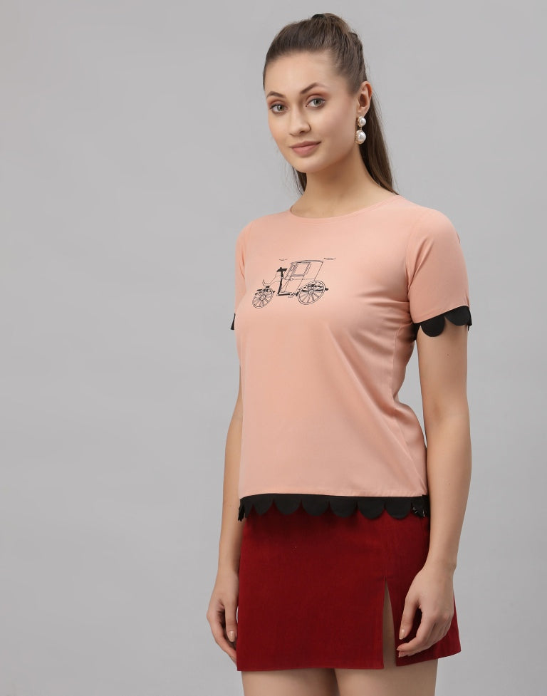 Peach Printed Top | SLV251TK4064