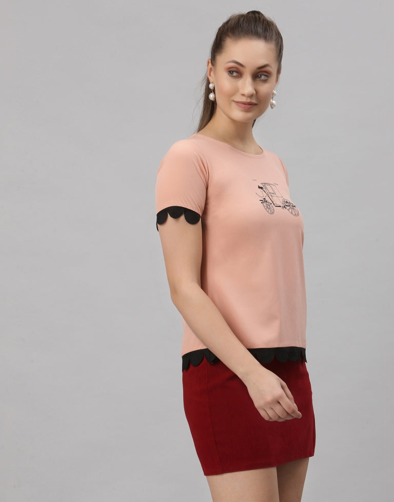Peach Printed Top | SLV251TK4064